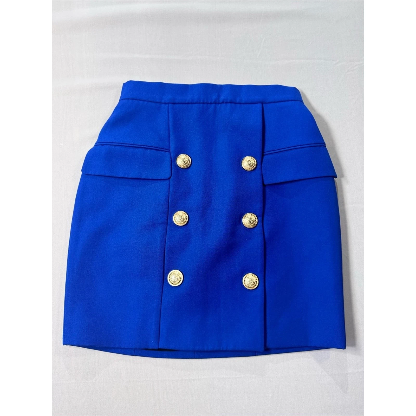 Balmain Electric Blue Double-Breasted Button Wool Mini Skirt 38 image 2