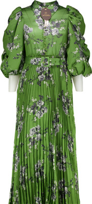 ByTIMO grünes Plissee-Maxikleid mit Puffärmeln in ''grünen Rosen'' UK XS