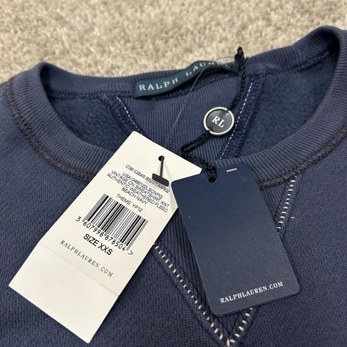 Ralph Lauren Fleece Crewneck Sweatshirt Women's XXS Navy Blue USA Spellout NWT - Foto 7 di 10