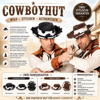 Cowboyhut Westernhut Kuhfell-Optik Schwarz Braun Karneval Fasching GrößE 57