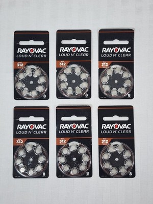 6 Pks of 8 Rayovac Loud N' Clear Hearing Aid Batteries Zinc Air Size 312 01-2025