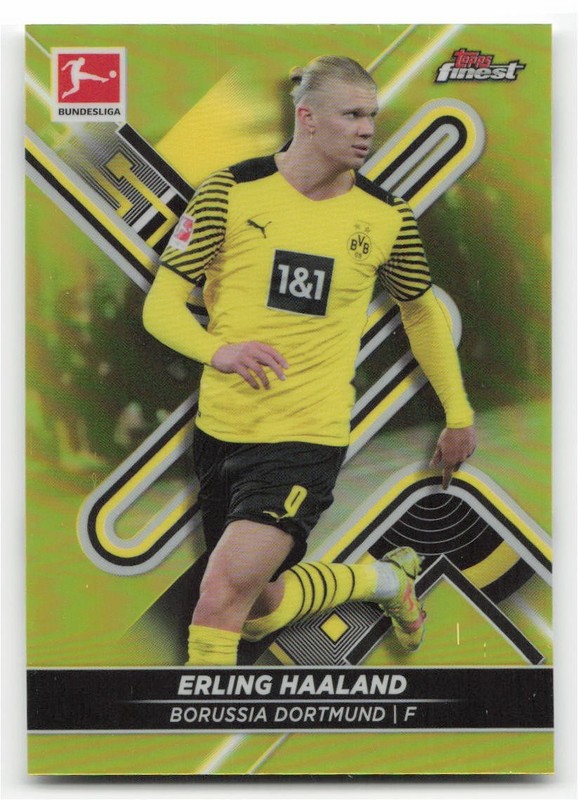 2021-22 Topps Finest Bundesliga Erling Haaland Yellow Refractor 129/350 Made
