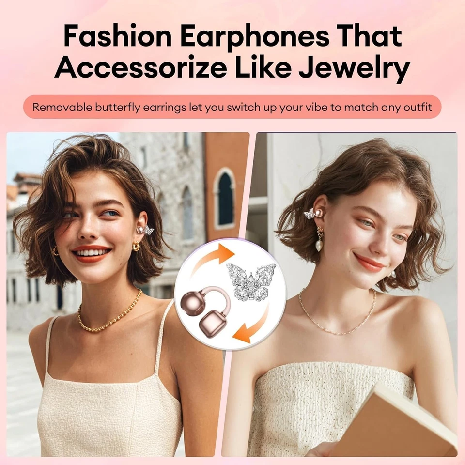 Bling Open Ear Clip On Earbuds with LED Display & Crystal Butterfly Earrings,... - Image 3 of 4