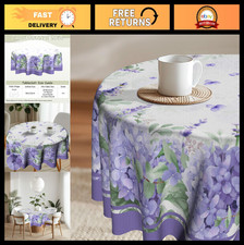 Lavender Floral Round Tablecloth, 60" Purple Hydrangea, Wrinkle Resistant, Washa