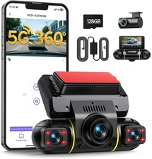 LAMTTO 360 Degree View 4 Channel Dash Cam Front and Rear Inside 5G WiFi Black 