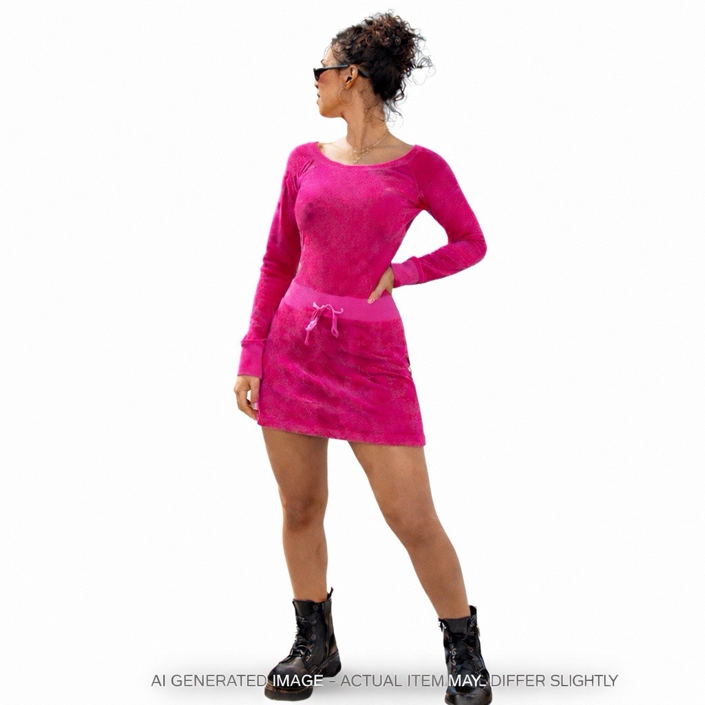 Juicy Couture Dress Women Pink Sz S Velour Long Sleeve Drawstring Barbiecore NWT
