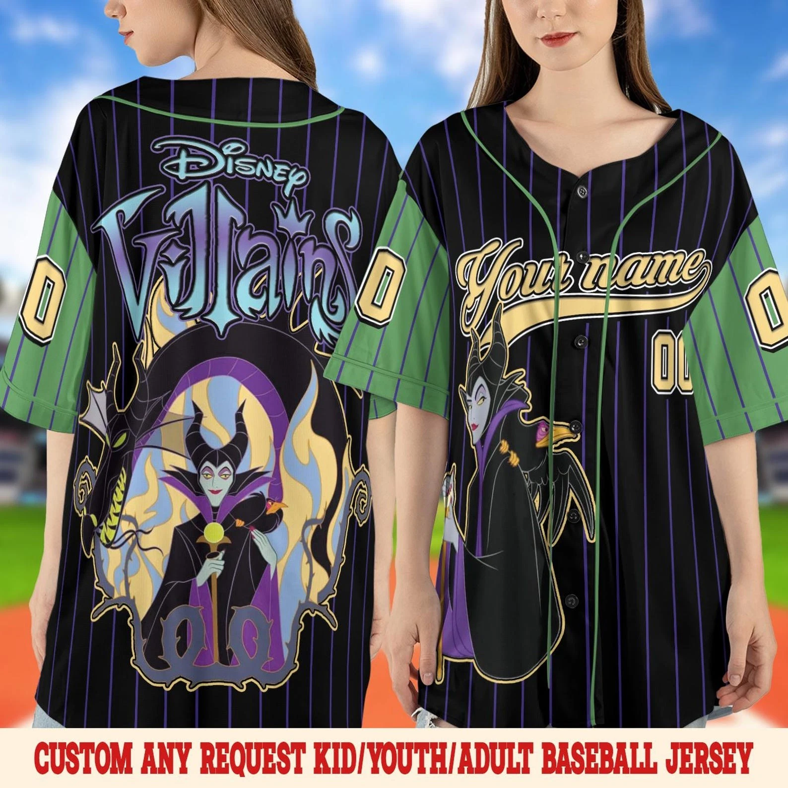 Personalized Sleeping Beauty Villain Maleficent Halloween Baseball Jersey Shirt