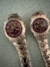 New Charles Raymond His Hers Chronograph Look Sapphire Face Silver Band Set