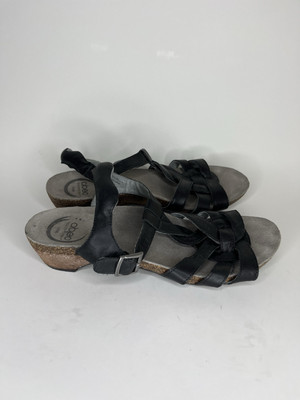 abeo bio system sandals Ankle Strap Heels Women Size 8 Black Leather Buckle 