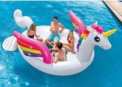NIB Intex 57266EP HUGE Unicorn Party Island Pool Floats - White & Rainbow