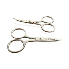 2 PC Cuticle Scissors 4'' Curved & Straight Fine Tip for Nails and Eyebrow Care