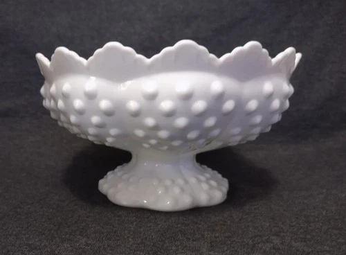 Vintage Fenton Milk Glass Hobnail Candle Holder, 6.5” diameter, 3.5” tall