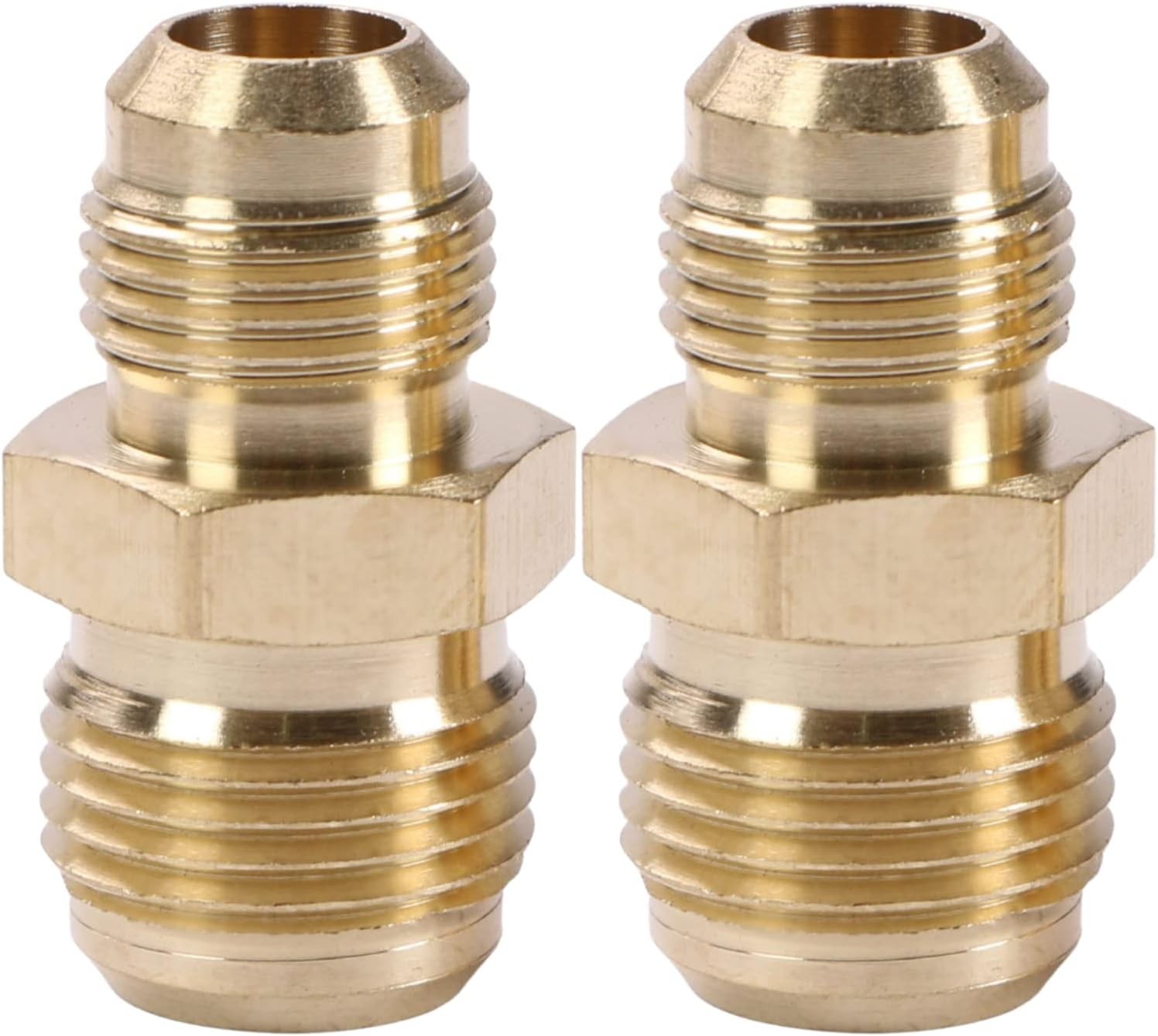 U.S. Solid 2pcs Brass Pipe Fitting Male Tube Coupler, 3/8" Flare x 3/8" Flare