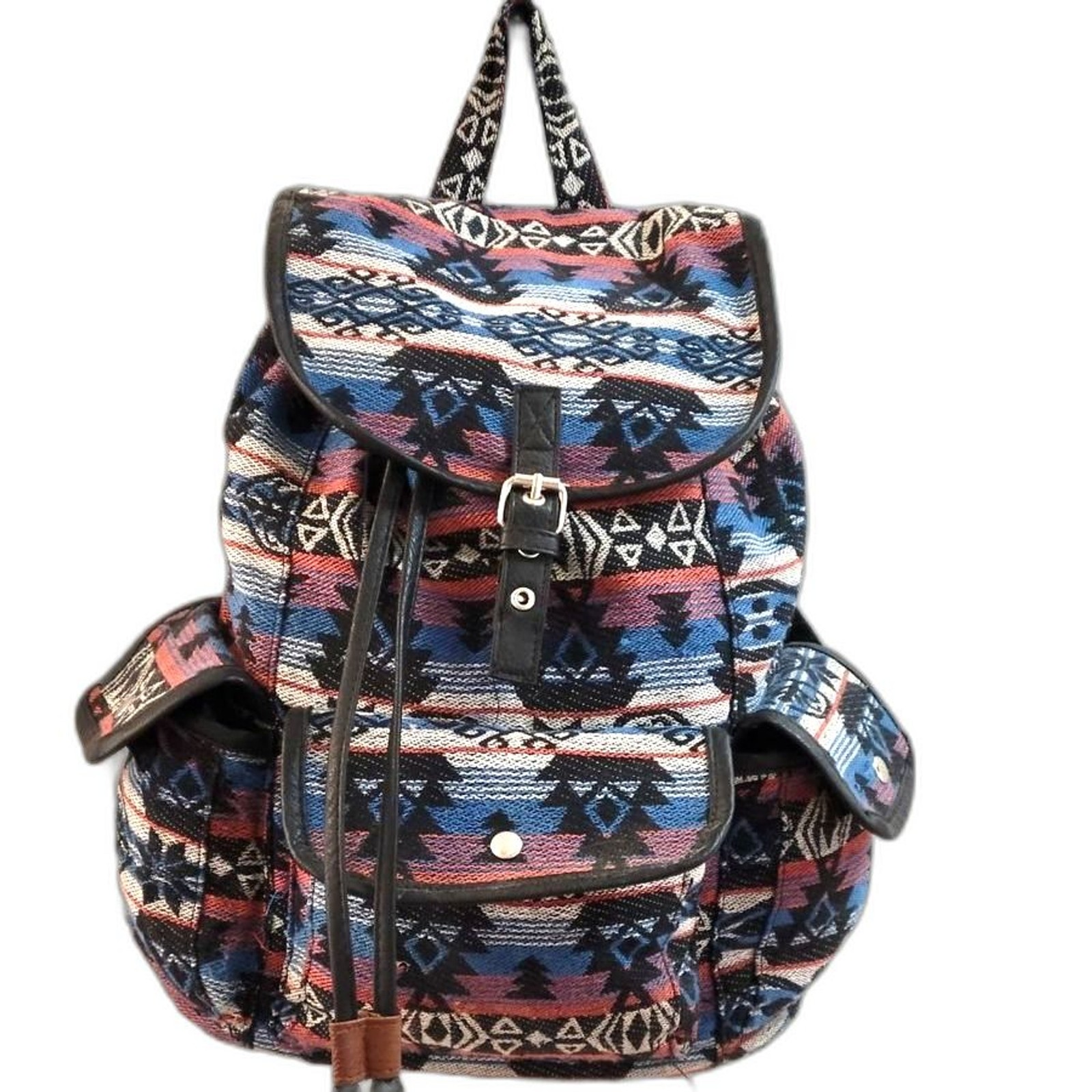 Colorful Aztec Patterned Canvas Backpack - image 1