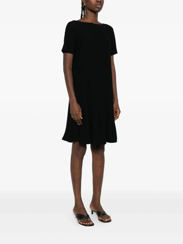 Emporio Armani Pleated Techno Cady Dress - Black, Short Sleeves, Boat Neck - Image 4 of 4