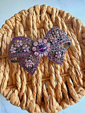 Vintage Purple  PINK Crystal Bow CLIP HAIR SMALL "AS IS"