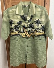 Vtg NOS Blue Hawaii USA Coconut Button-Up Surfboard Canoes Palms Size L Shirt