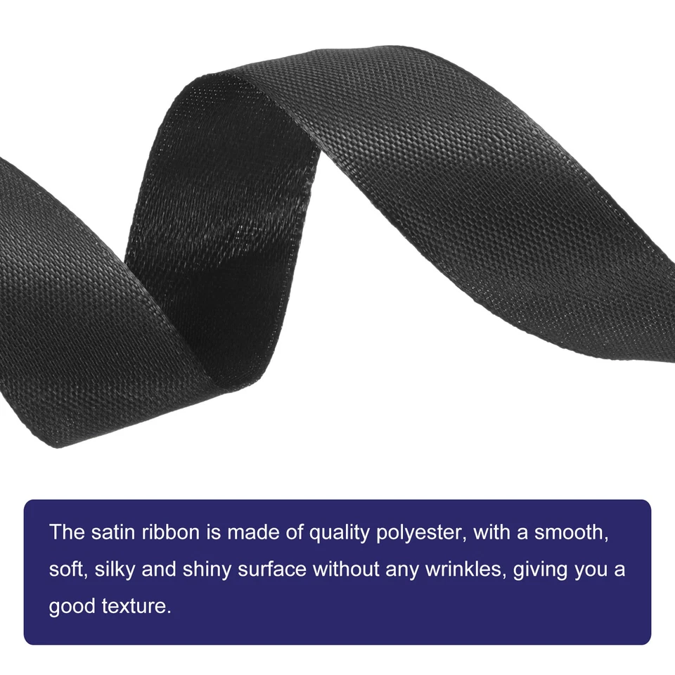 Cinta de satén 3/4 pulgadas x 100 yardas negra cinta de satén de poliéster de una sola cara Foto 3 de 4