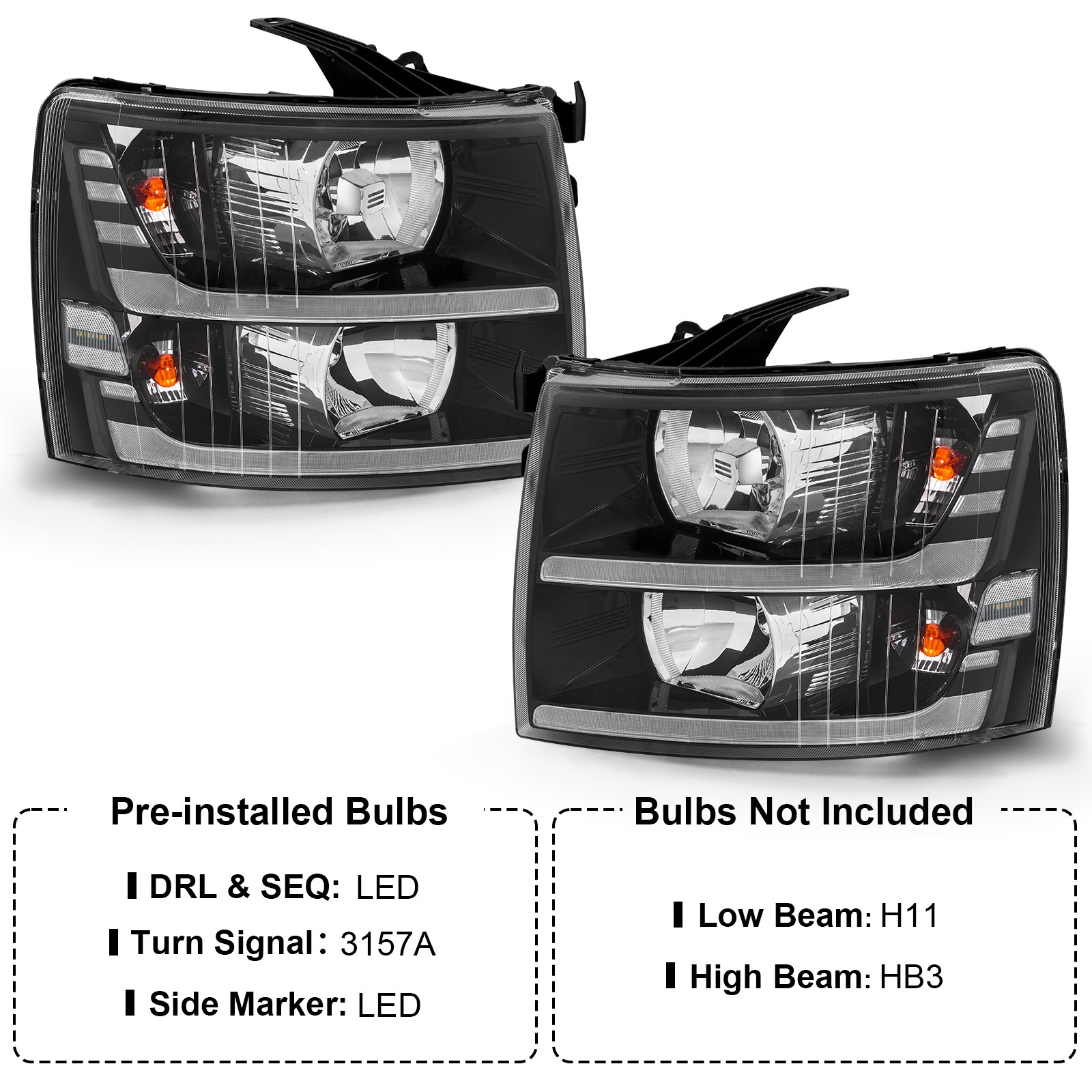 2007-2014년형 쉐보레 실버라도 1500, 2500HD, 3500HD용 LED 주간 주행등(DRL) 블랙 5