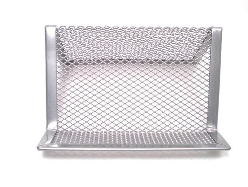 Business Card Holder Office Desk Metal Wire Mesh Display Stand Silver - Picture 2 of 2