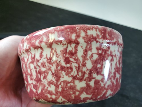 Vintage Gerald Henn Pottery Pink Spongeware 5" Butter Crock Bowl Roseville OHIO - Picture 13 of 19