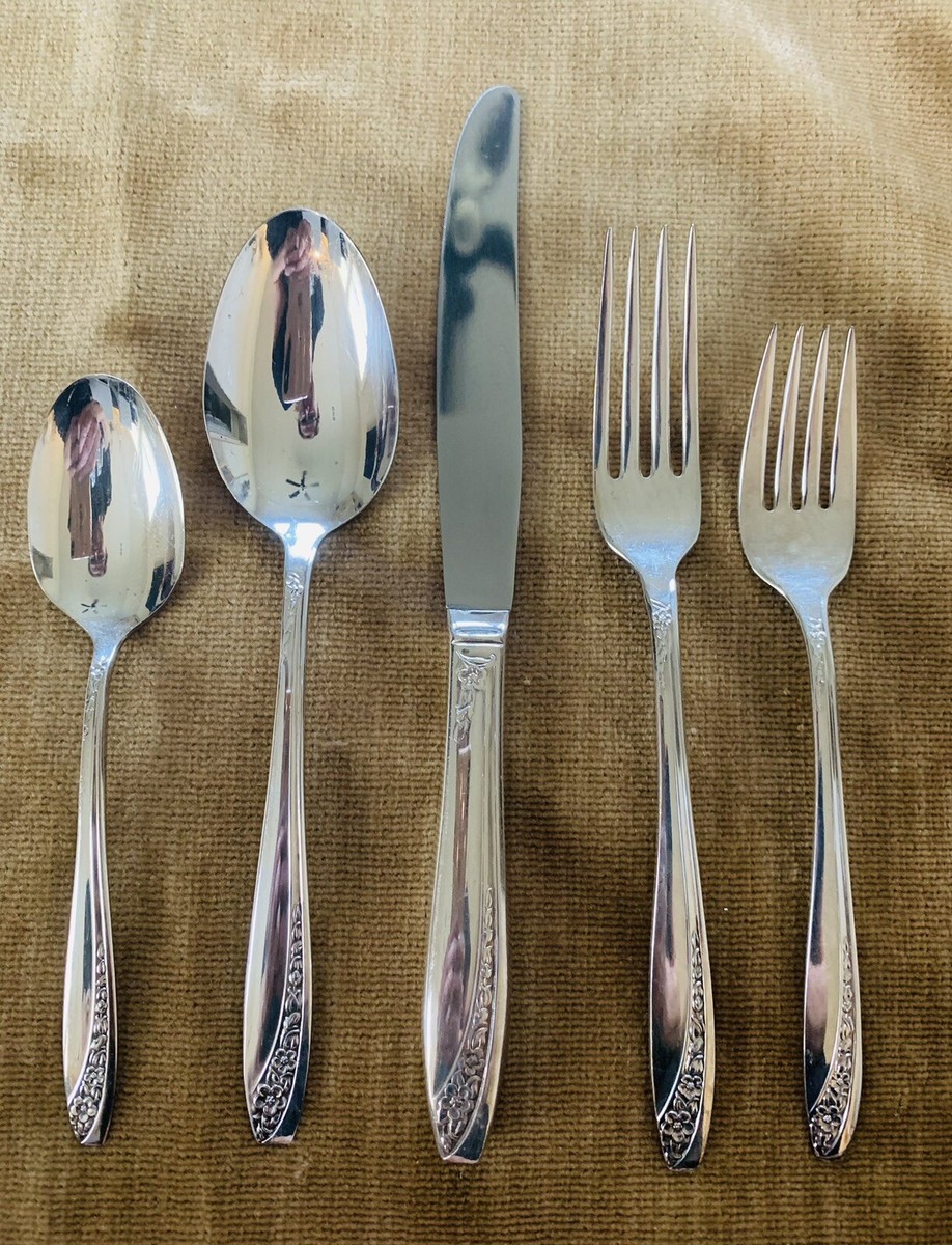WM Rogers Reinforced Silver Plate Starlight Rose Flatware Set 44