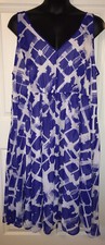 NWT Lane Bryant Blue White Sleeveless Lined Fit & Flare Dress Size 28 MSRP $80