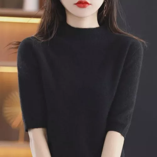 Damen-Strickpullover Kunstkaschmir kurzärmeliges Oberteil Mock Neck Overall Strickwaren - Bild 8 von 31