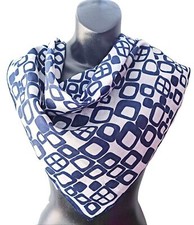 Vintage Fashion Scarf Blue  White Abstract Scarves