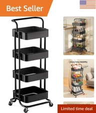 Elegant Black 4-Tier Storage Cart with Lockable Wheels - Perfect for Any Space