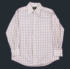 VTG Towncraft 70s White Plaid Check Lightweight L/S Shirt Mod Club Disco 16.5