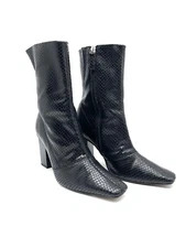 Topshop Leather Ankle Boots 6.5 37 Black Reptile High Heel Snip Toe Spain