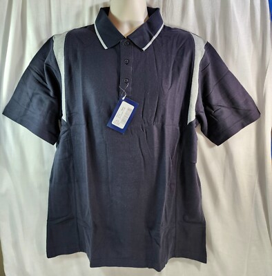 Devon & Jones Men's Short Sleeve Polo Shirt L Black Gray Colorblock Cotton NWT