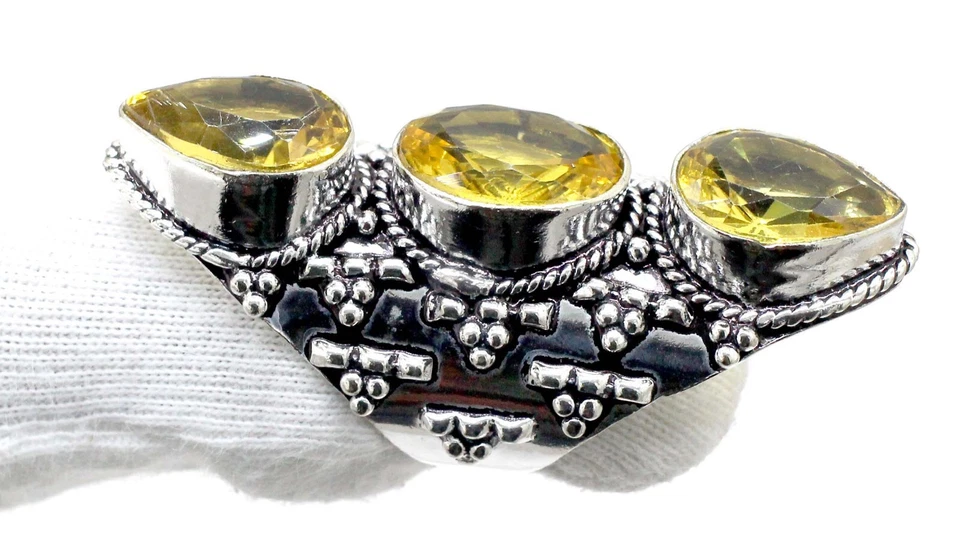 Yellow Citrine Handmade 925 Sterling Silver Statement Ring-Mother's Day Gift Foto 3 de 4