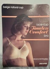 NOS Timeless Comfort Bra Beige Natural Lace Cup Size 40B Vtg Sears USA Made   