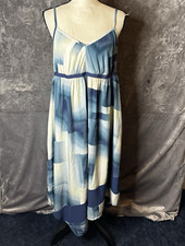 Simply Vera Vera Wnag Dress Large Blue White Axymetrical Hem Babydoll Sun Dress