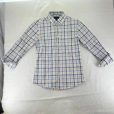 Scott Barber Long Sleeve Button Up Shirt Plaid Mens Size S Cotton White Green
