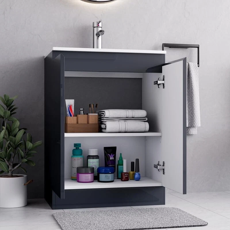 BELOFAY Denvor Grey 600mm Floor Standing Bathroom Vanity Unit With Basin - Image 3 of 4