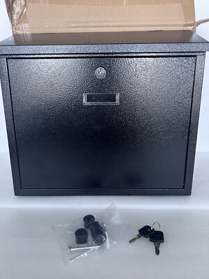 Locking Mail Box with Key Lock Wall Mounted Large Capacity Black NEW