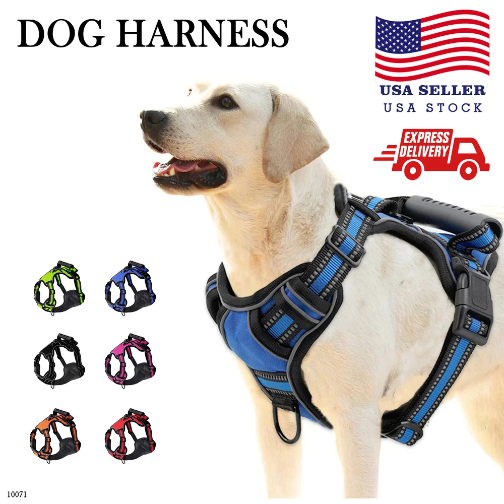 Dog Harness No Pull Breathable Reflective Pet Harness Leash Collar For S To XL