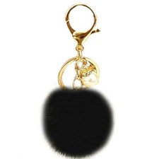 jtkdxqs Soft Pom Pom Keychain Artificial Mink Fur Plush Fluffy Ball Key Black