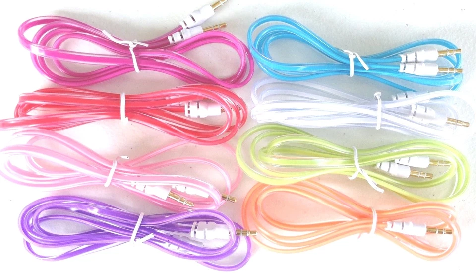 FLAT TUBE stereo audio AUX auxiliary 3.5mm cable MALE FOR iphone 6 5 4s ipod mp3 - Image 2 of 2