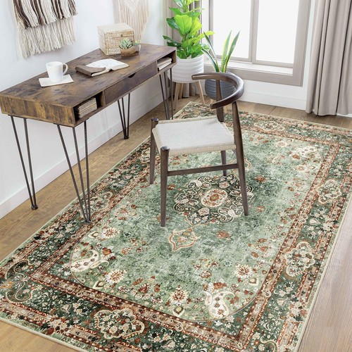 Green Rug 4'x6.5',Washable Area Rugs for Bedroom Living Room Kitchen Entryway... - Foto 3 di 6