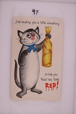 Vintage Birthday Card Cat Paint The Town Red Mid-Century Signed Sande