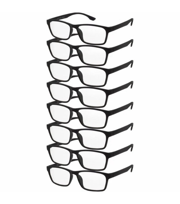 +2.50 Rectangle Reading Glasses Black, 8-Pack, Clear Lens 53-16-137mm