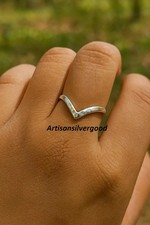 Hammered Sterling Silver Chevron Ring: Boho Stackable Midi Ring All Size