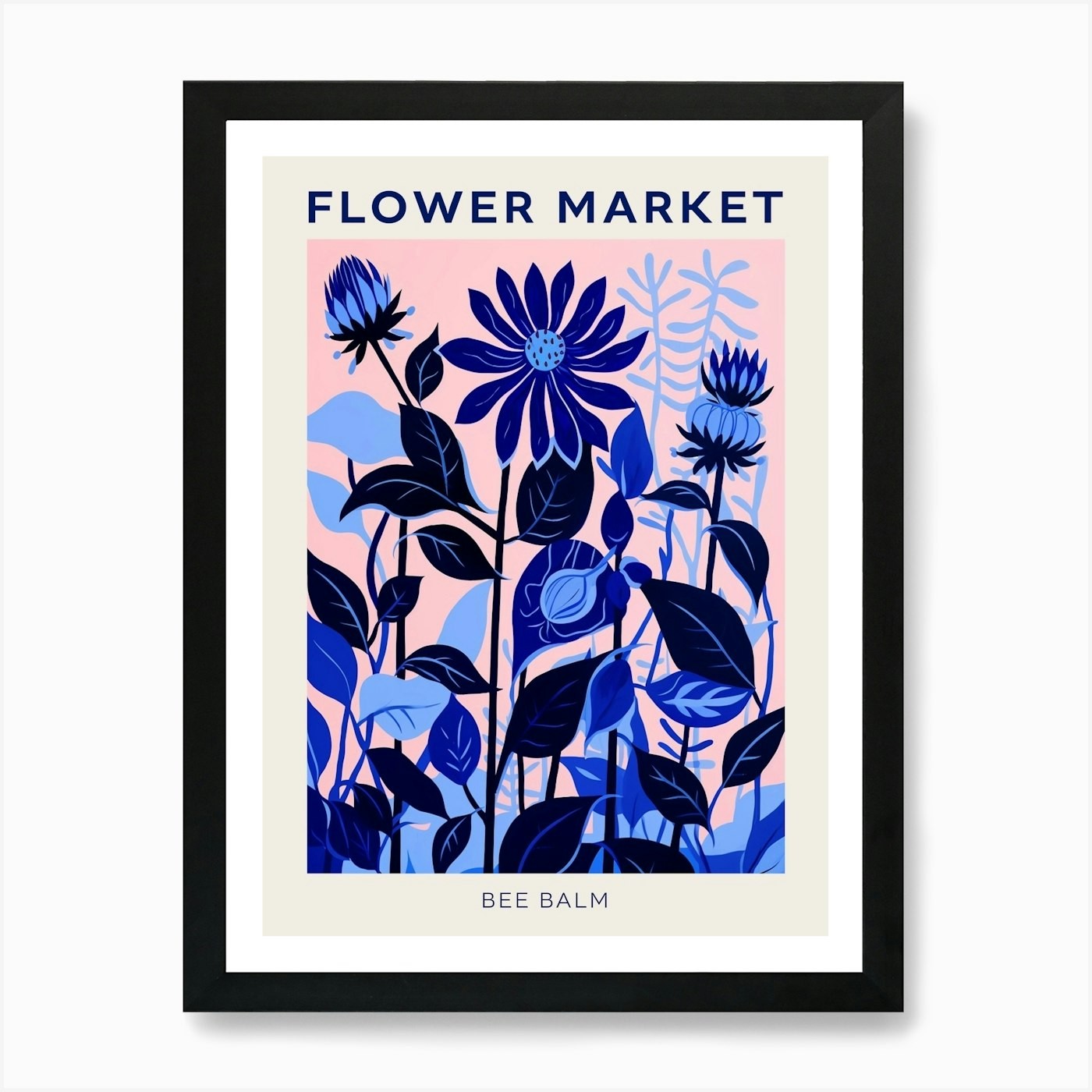 Blue Flower Market Bee Balm Framed Wall Art Canvas Print