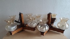 Pair of Handmade Wooden Rustic Style Ceiling Lights inc Glass Shades - 4 arms