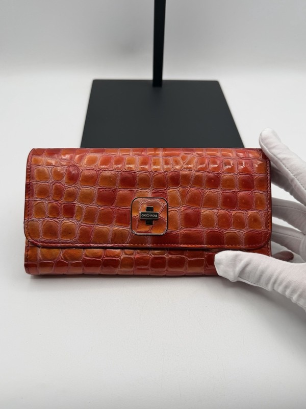 Cocco Fiore Zip Clutch Multi Color  Croc Embossed Large Wallet Long Card Holder
