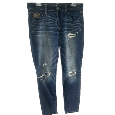 American Eagle Highly Distressed Hi Rise Super Stretch Jeggings Denim Jeans 10 S